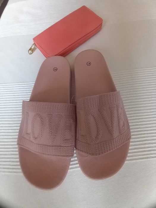 Șlapi noi roz dama + portofel nou cadou