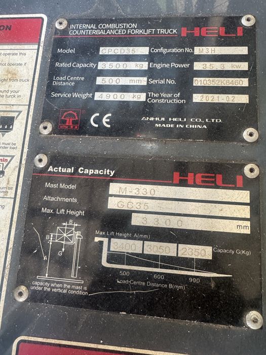 Stivuitor HELI CPCD35 diesel 3.5 tone, an 2021, ridicare 3.3 m