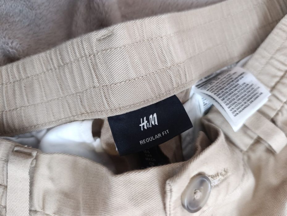 H&M Men's Beige Slim Fit Cotton Chinos Pantaloni / Blugi