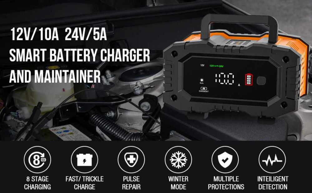 NEXPEAK NC202 10-Amp зарядно устройство за батерии 12V 24V LiFePO4 оловно-киселинни 8-степенно