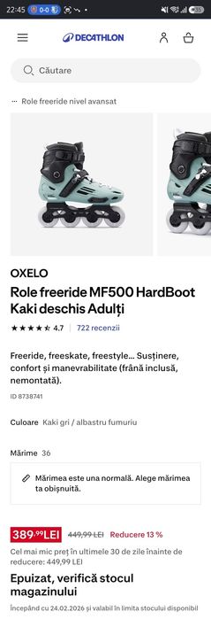 Vand role Oxelo MF 500 - Decathlon impecabile