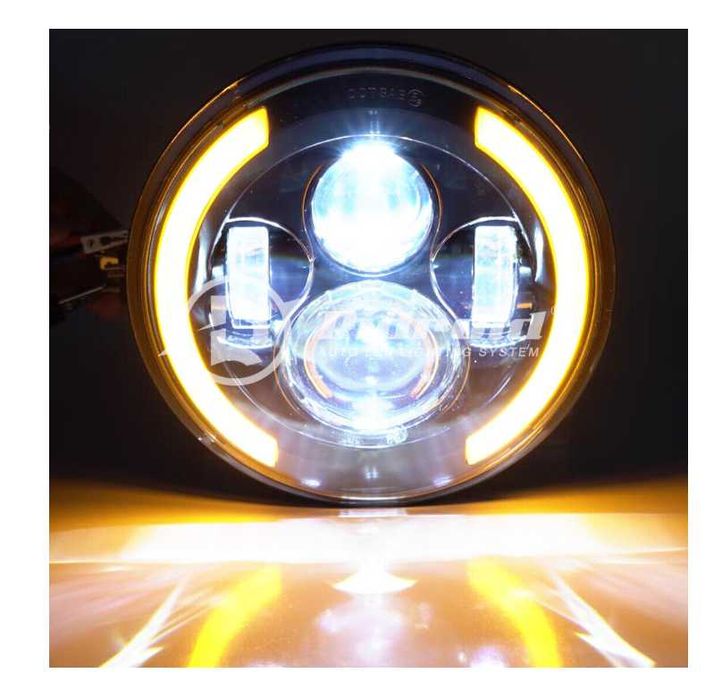 К-т Кръгли LED фарове 7" 70W H4 букса, къси, дълги, дневни и мигач