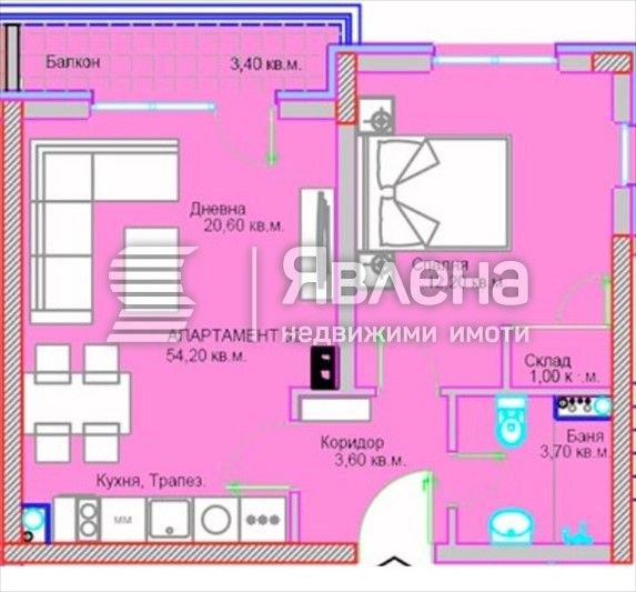 Продава се Двустаен апартамент в София, Люлин 5 - 62 кв.м за 1450 €/кв.м - Снимка #1