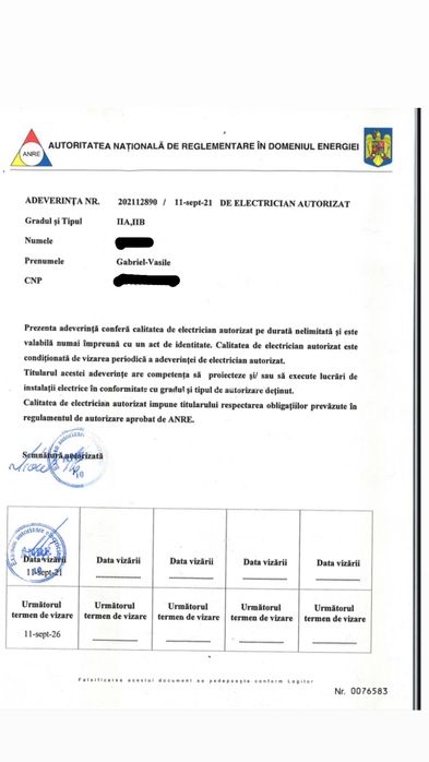 Electrician autorizat ANRE + Firma