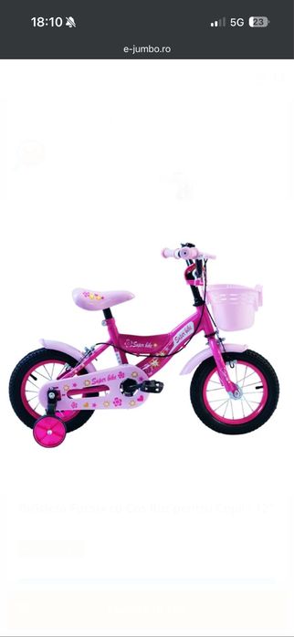 Bicicleta Fucsia cu Cos Roz pentru Copii - 12"