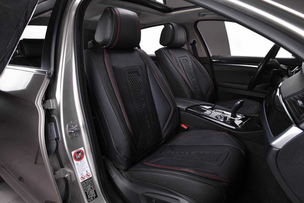 Пълен Комплект Универсална Черна Тапицерия с Червен шев Еко Кожа