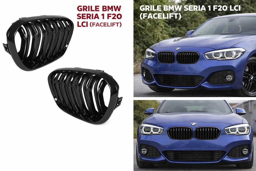 Grile Duble Centrale BMW Seria 1 F20 F21 LCI (2015-2018) Negru Lucios