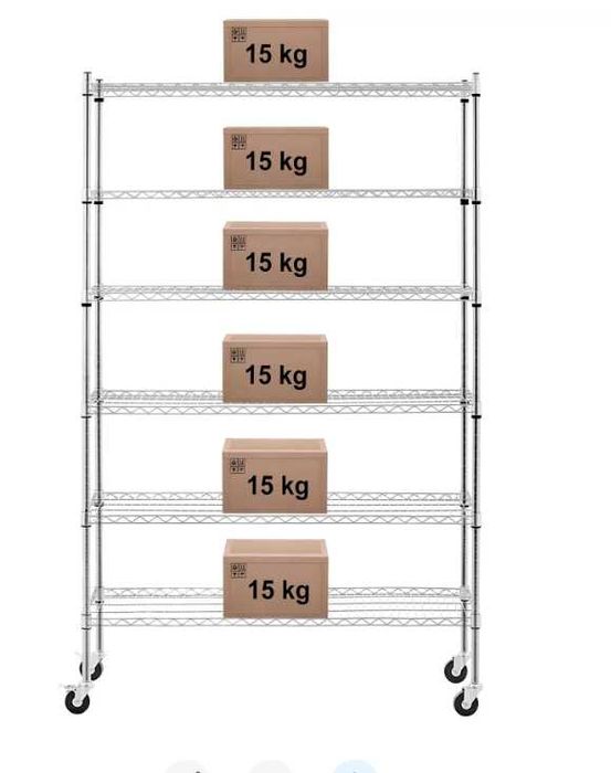 Метален рафт - 120 x 45 x 189 см - 90 кг - 4 колелца - Royal Catering