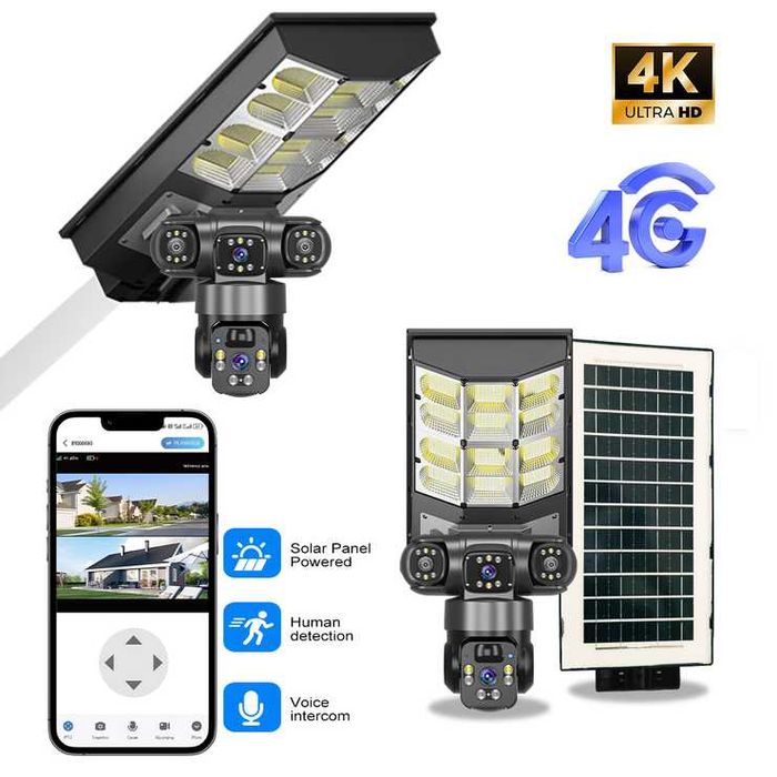 Соларна лампа + метална стойка 450 W с вградени WIFI камери Иновативен комплект 2 в 1
