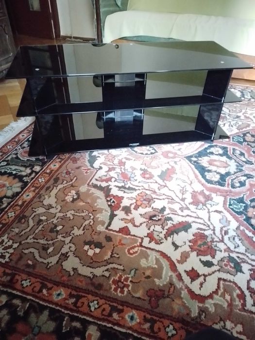 Comodă tv din sticlă neagră