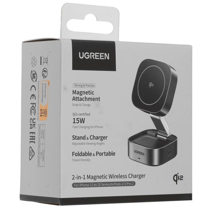 Ugreen 2-in-1 Qi2 Magnetic Wireless Charger 15W. Есть доставка