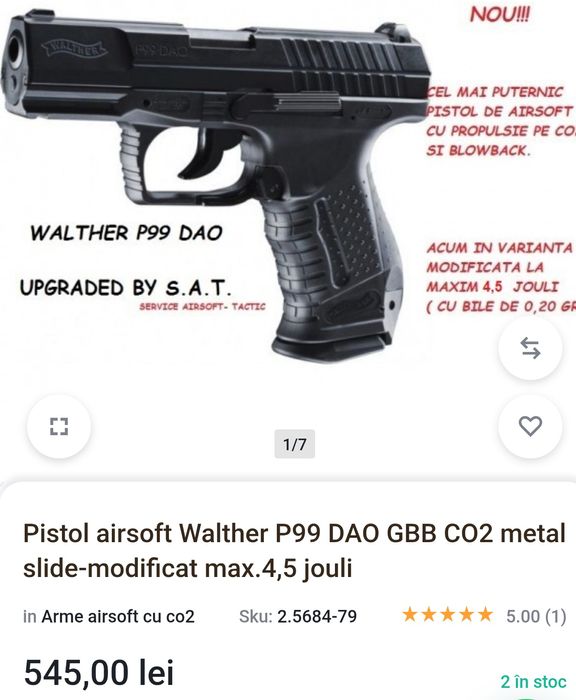 Pistol airsoft walter p99 dao