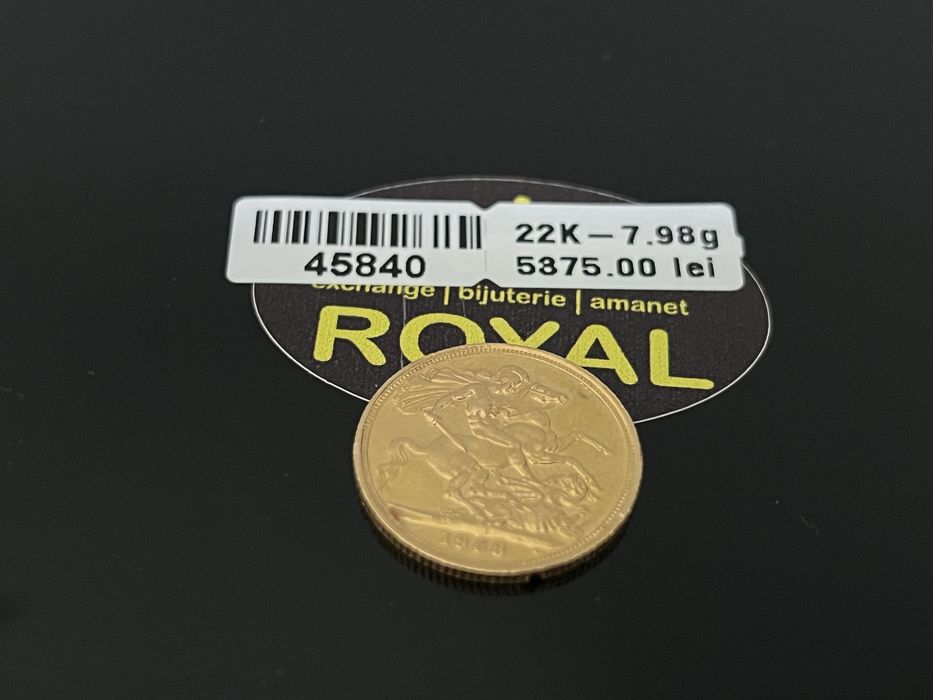Bijuteria Royal CB: Moneda aur 22k 7,98gr British Gold Sovereign(1 Sovereign) cu buletin de expertiza
