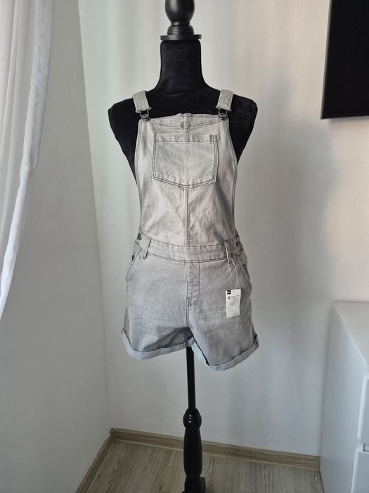 Salopetă scurtă din denim gri HEMA Summer – NOUĂ cu etichetă, mărimea 164 (13–14 ani)