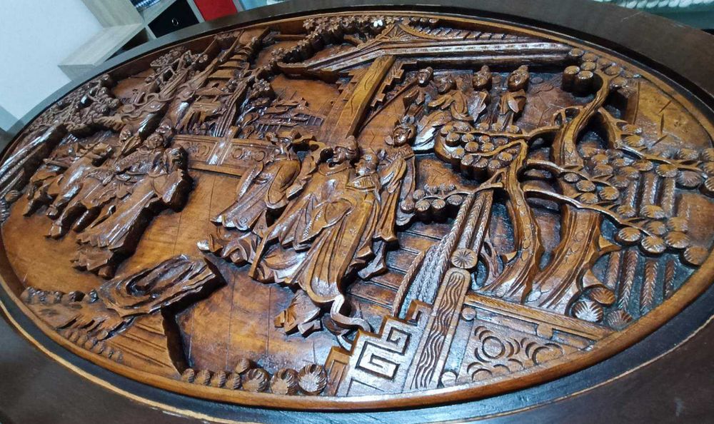 Антикварна японска маса с 6 стола от черешово дърво