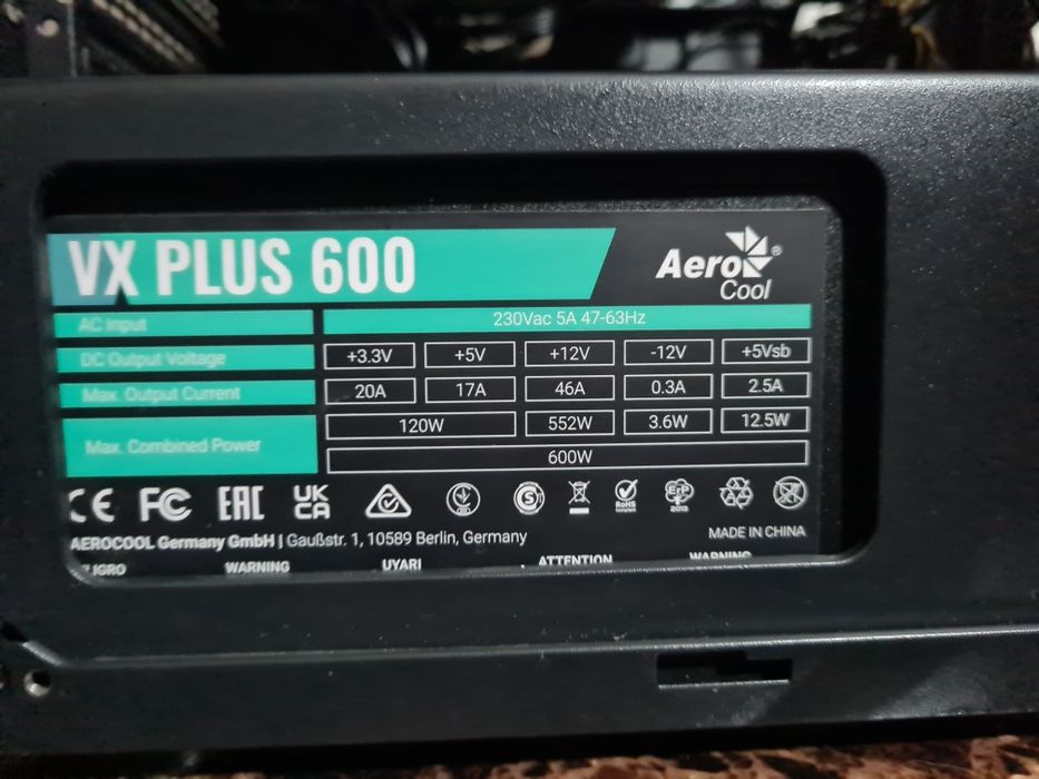 Блок питания Aerocool VX Plus 600W