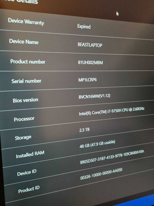 Lenovo Legion Y740 15.6" геймърски лаптоп RTX 2060, I7 9750H, 48GB RAM