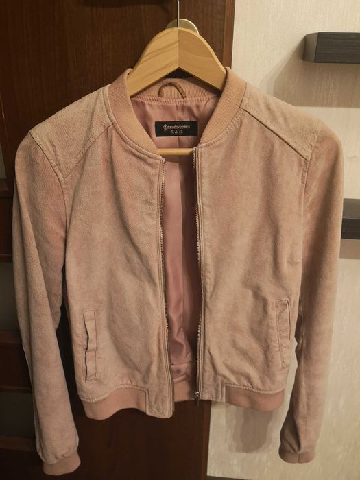 Geaca piele intoarsa de caprioara roz pudrat