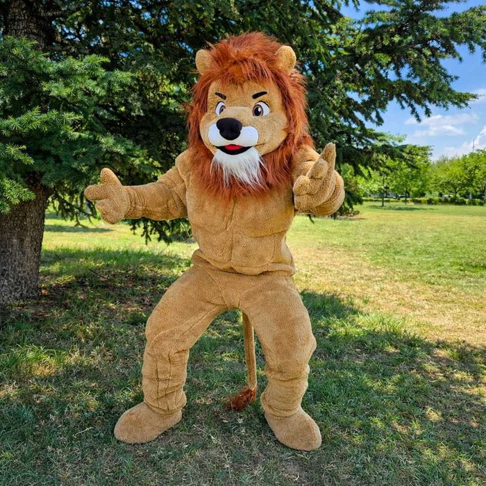 Costum Mascotă Leu cu Corp Musculos Premium realizat manual pentru Evenimente, Petreceri și Spectacole