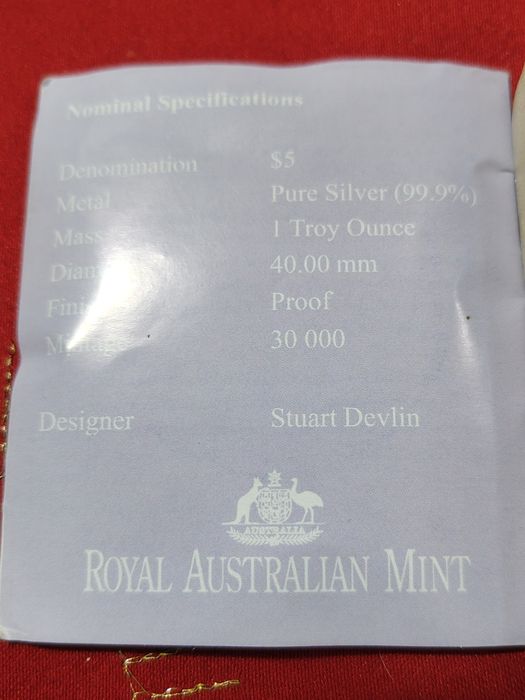 Monedă 5 dolari uncie argint 999 ediție limitată