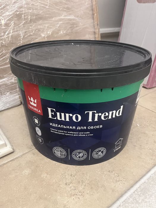Краска Tikkurila для обоев и стен серый.