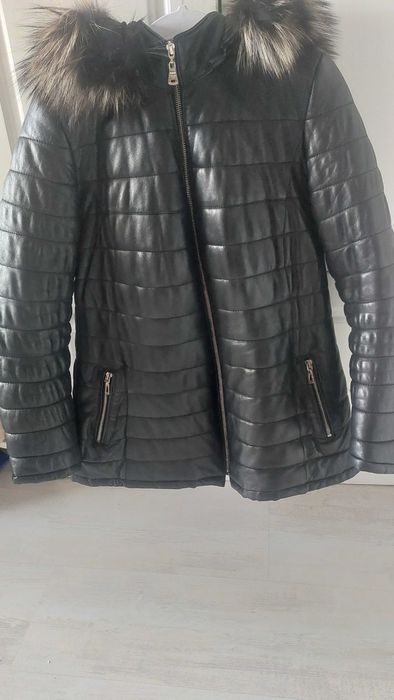 Яке от естествена кожа, черно, ватирано