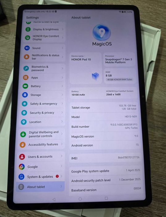 Honor Pad 10 5G grey с гаранция