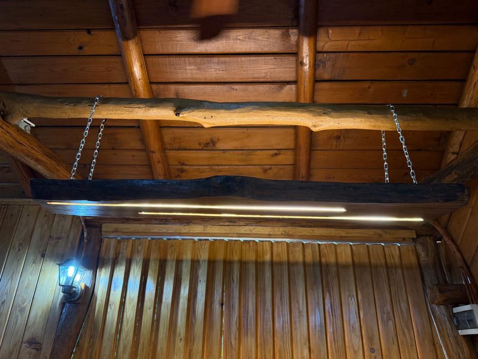 Lampa de stejar rustica ,suspendata cu LED