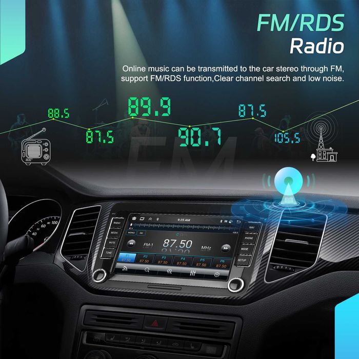 Navigatie Android Auto 7inch 4GB RAM 64GB ROM CarPlay GPS WiFi Bluetooth Octa-Core VW Passat Golf Polo Jetta Sharan Skoda Seat Android 15, Plug&Play