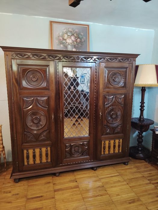 1 Mobilier dormitor, dulap din lemn masiv, pat lemn masiv mahon