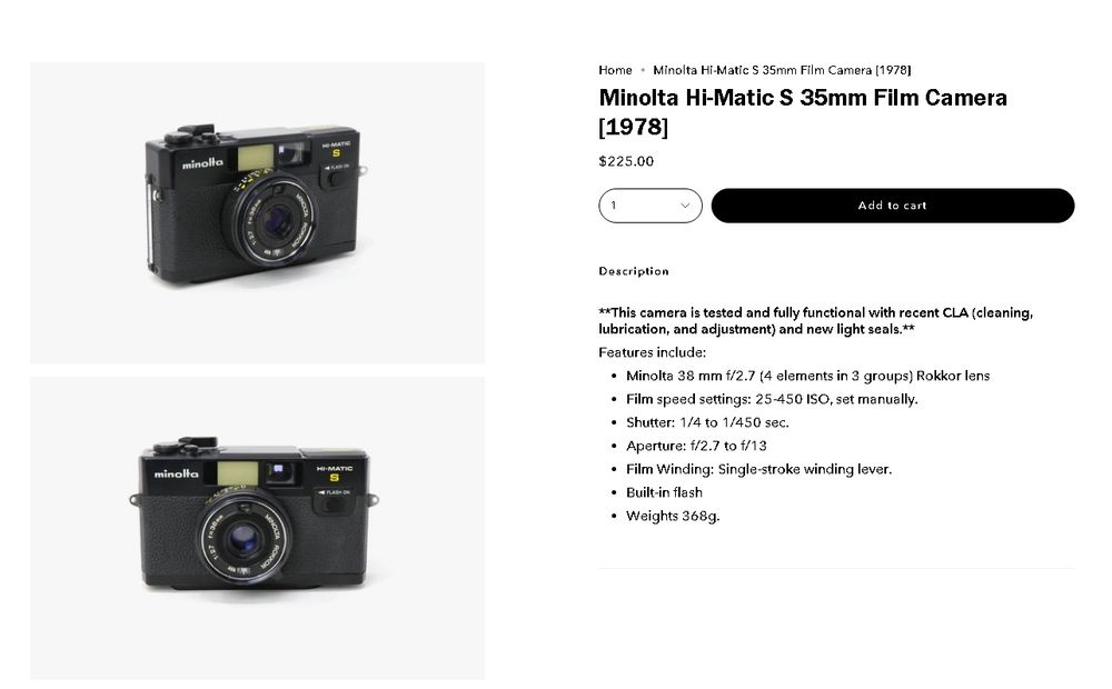 Minolta Hi-Matic S + Camera bag / Canon - Prima Tele / BF-8