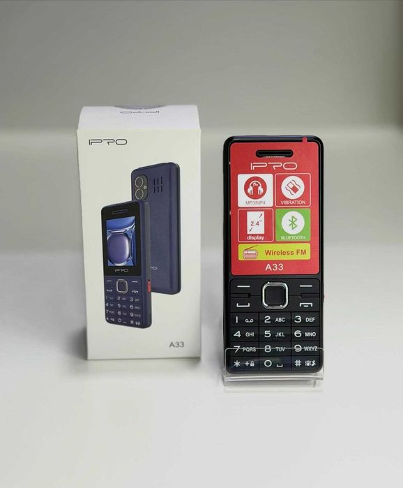 Мобилен телефон IPRO A33 с Бг Меню, Фенер, 2G, 4 инча, 1800mAh 2 сим карти, Големи бутони