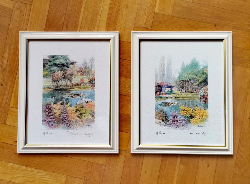 Антикварни картини в бели рамки авторски подписани цената е за 4 бр.