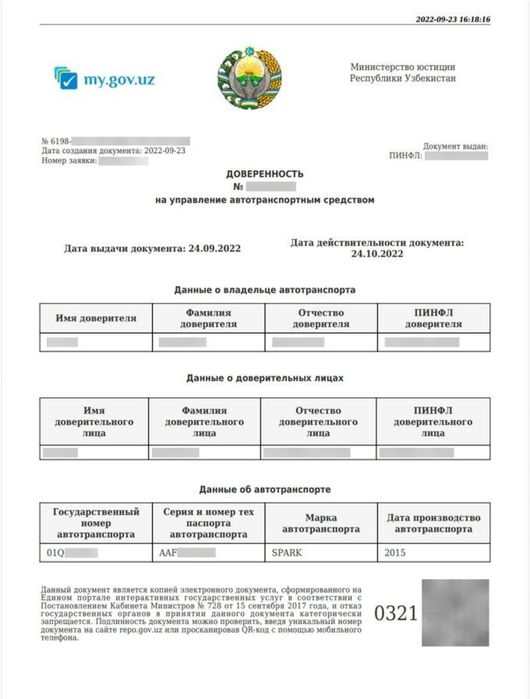 Online ishonchnoma,sugʻurta,tanirovka ruxsatnoma xizmati.Barcha viloya