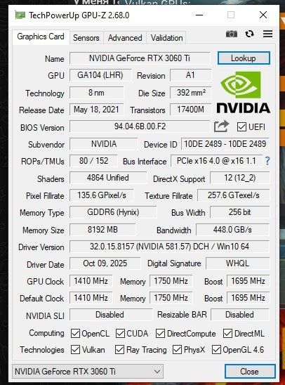 Видеокарта Palit 3060ti Dual 8gb