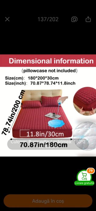 180x200 Husa pat cu elastic, impermeabila, matlasata husa saltea