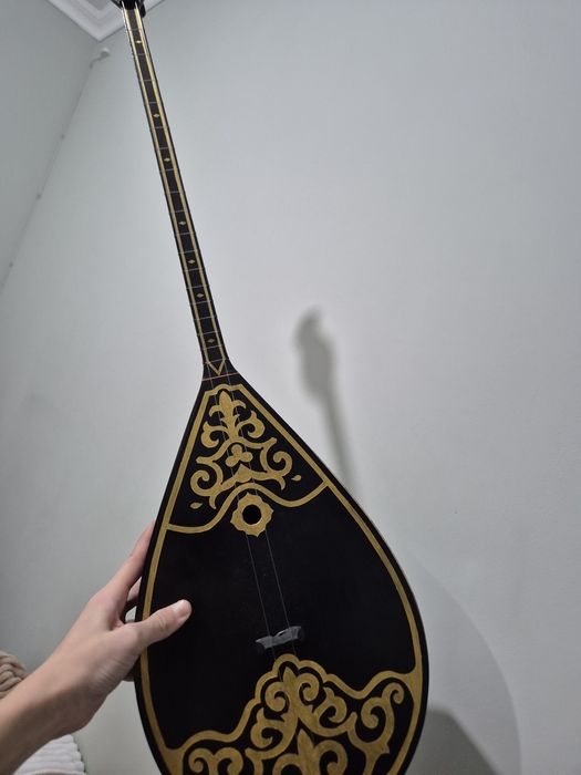 Домбыра чёрного цвета и чехол