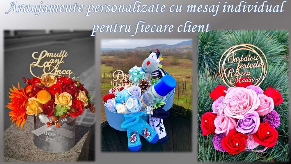 aranjamente buchete flori de sapun trandafiri in balon