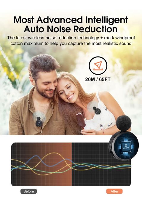 Безжичен микрофон. MOMAN. микрофон.TYPE C,IOS. Брошка. Подкаст. Видео.