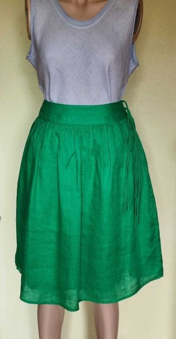 Fusta midi verde, J. Crew, in premium 100%, marimea 40, cu buzunare