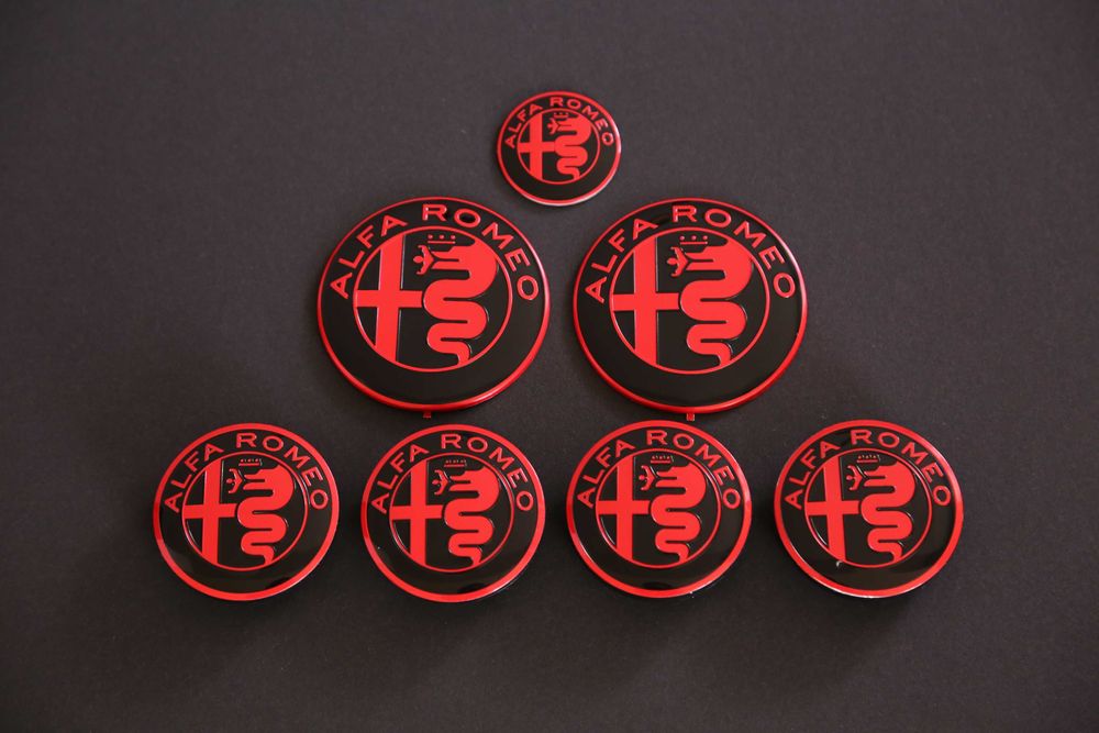 Set 7 embleme sigla stema capace roti volan Alfa Romeo