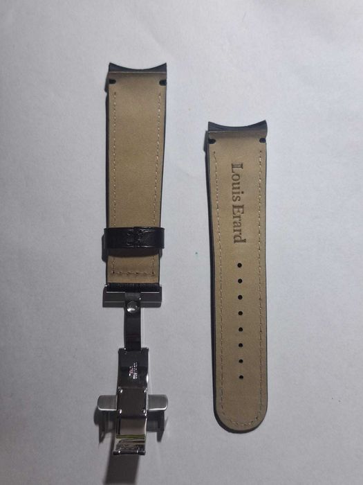 Curea originală Louis Erard, piele neagră, 22 mm, nouă, cu cataramă fluture