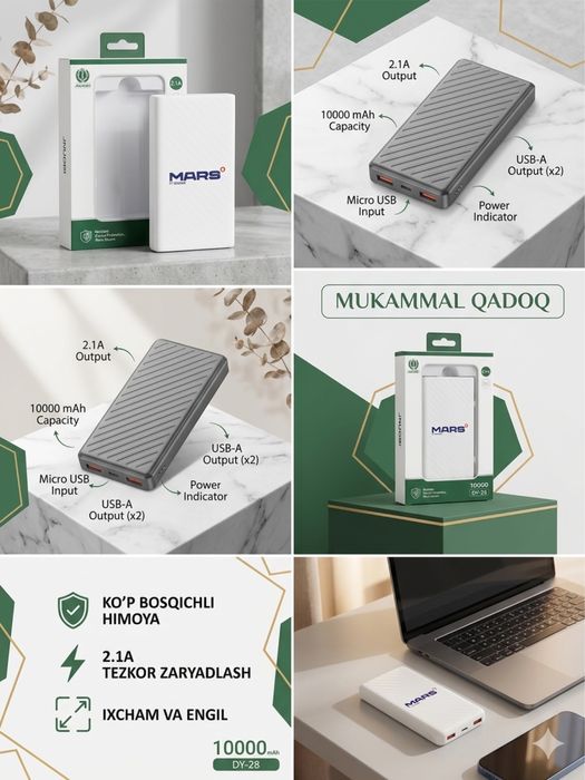 POWER BANK MARS 10000 mAh — Quvvat tugamaydi!