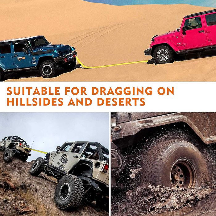 здраво въже за теглене, 9 т, 5м, 2 куки, ръкавици, светлоотразително