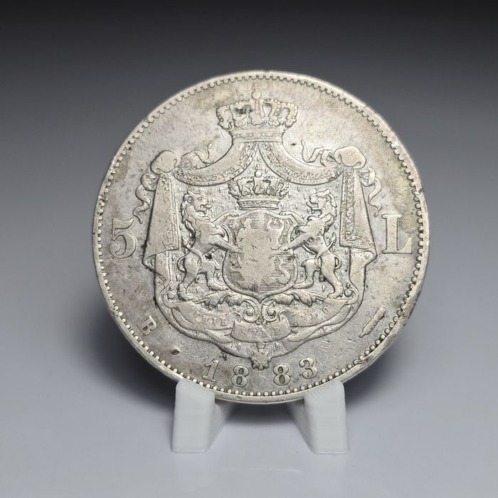 Moneda 5 lei 1883 patrat Carol