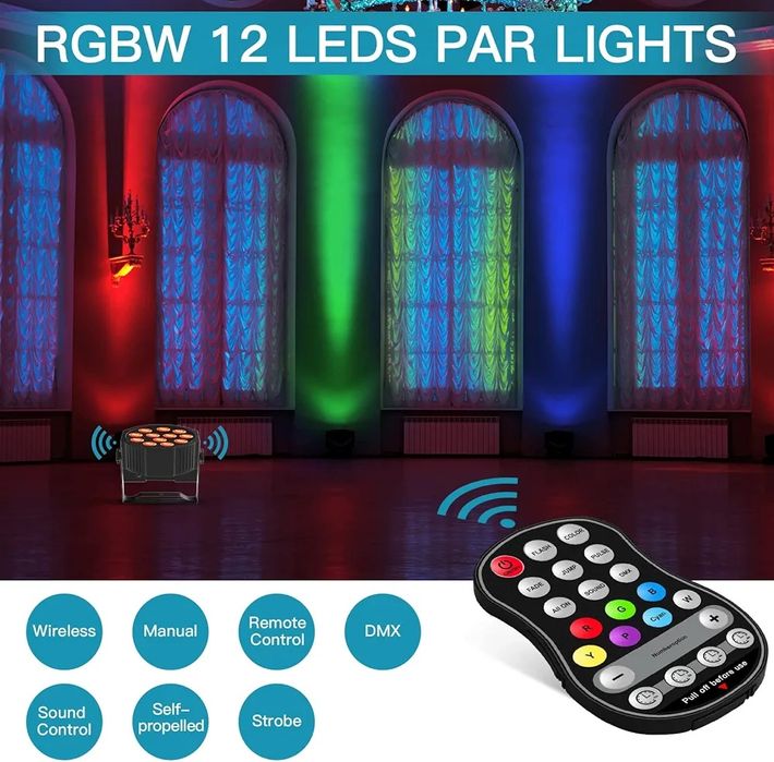 Презареждаем диско RGBW LED прожектор с DMX, 24W, дистанционно