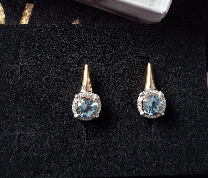 Cercei aur 14k diamante si topaz