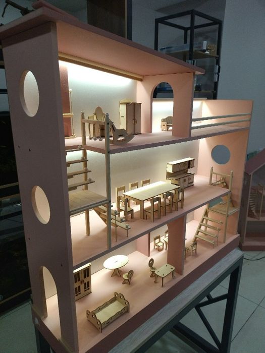 Качественный кукольный домик в стиле хайтек из 12 мм мдф