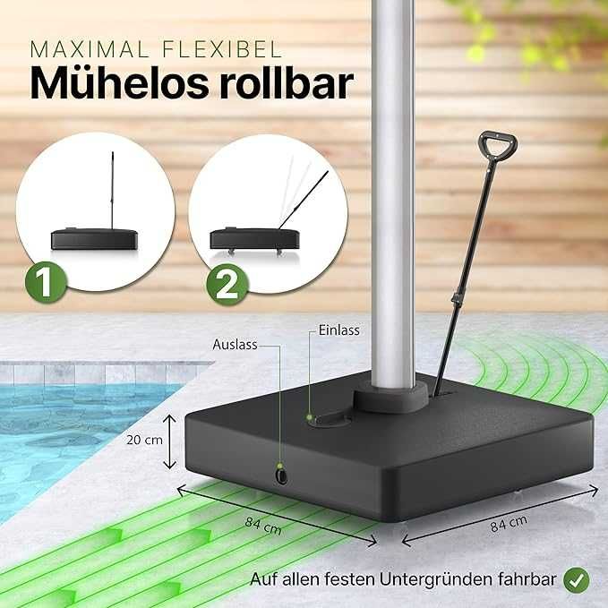 Стойка за чадър Gartenzeit®, пълнителна, 162 кг, размери 84 x 84 x 21 см