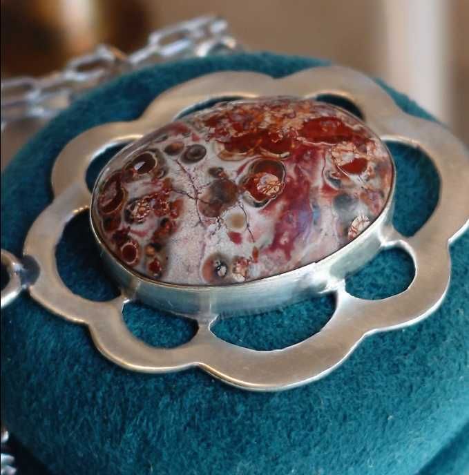 Pandantiv masiv Taxco, cu piatră naturală de jasp leopard.